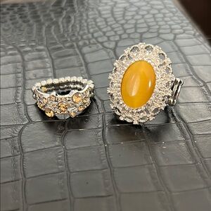 Silver and Yellow Gemstone Ring Set